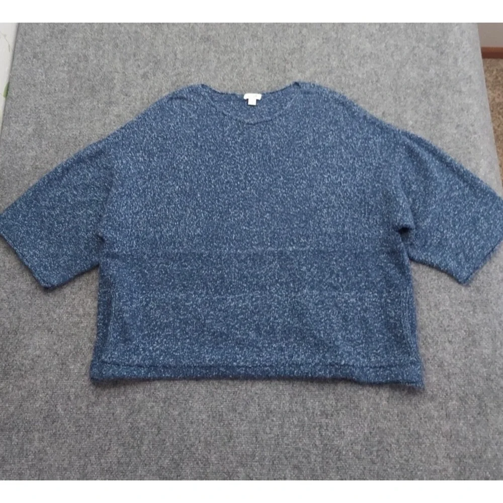 Pure J Jill Sweater Women's Medium Blue Knit Boxy Pockets Oversized Short Sleeve